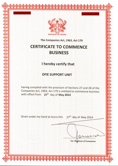 certificate to commence the business
